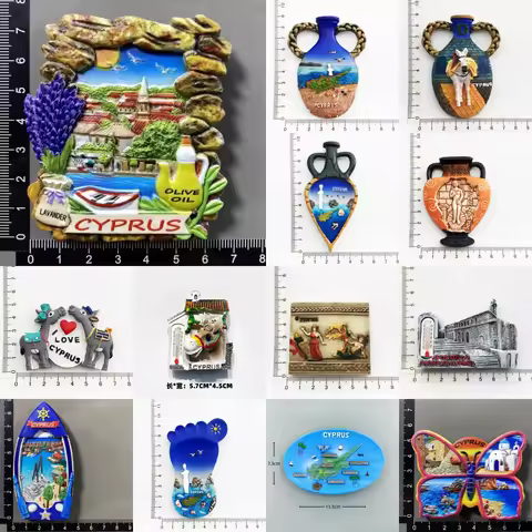 Cyprus 3D Resin Fridge Magnet Cyprus Travel Souvenir Refrigerator Magnet with Donkey, Olive Oil, Map