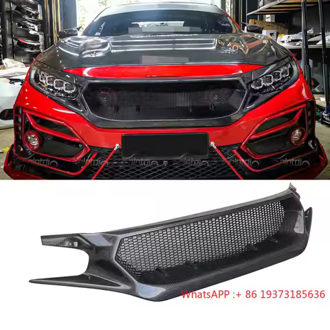 FRP JS Style Bumper Grille for Honda for Civic 10th Gen FC1 FK7 FK8 Type R Si 2016+ Stylish Mesh Gri