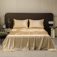 Low priceSatin Silk Bed Sheet with Pillowcase Twin/Full/Queen/King Top Sheets Solid Color Flat Bed S