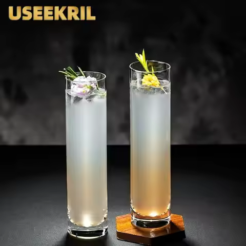 Tall Straight Highball Glass Cups, Clear Long Collins Glass, Cocktail Iced Drink Water Glassware for