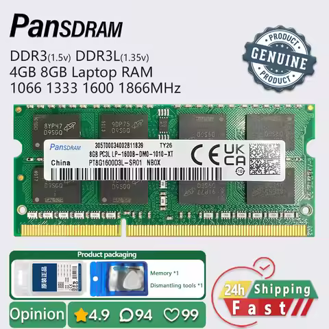 Pansdram 8gb 4gb ddr3l ddr3 1866 1600 1333 1066 memory laptop ram pc3l 1.35v