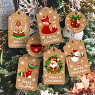 HK 50pcs Christmas Colorful Gift Tags Santa Claus Snowflake Kraft Paper Tag with Rope Label Xmas Gift for Xmas Party DIY Supplies