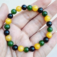 (JB03) สร้อยข้อมือ ปะคำหยก 3 สี พม่าแท้ Jadeite Type A & Nephrite ขนาด Size 8 mm.