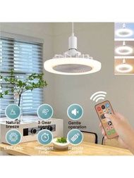 遙控2合1吊扇燈低調多功能圓形現代無極調光電動E27吊扇燈套件，適用於家庭臥室廚房辦公室