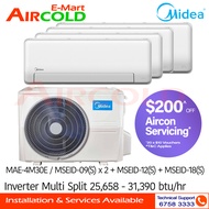 Midea Inverter Multi-Split AirCon MAE-4M30E/MSEID-09(S) x 2 + MSEID-12(S) + MSEID-18(S)