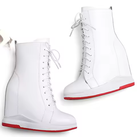 Plus Size 40 41 42 43 44 45 46 Snow Boots Women Genuine Leather Wedges High Heel Pumps US12 Chunky S