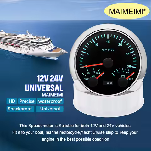 3 in 1 LED 85mm Tachometer Digital RPM Voltmeter Fuel Level Guage 7 Color LED For 12V24V Car Engine 
