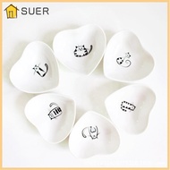 SUER Peach Heart Dish, White Cats Vinegar Dish, Cute Japanese Style Cold Dish Dish