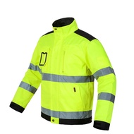 Reflective Visibility Men's High Outdoor Work Hi-Vis Lime Green Fluorescent Yellow Safety Jacket for