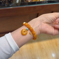 天然雞油黃老蜜蠟棗珠手串 滿蜜老蜜蠟 蠟質濃厚 配南紅