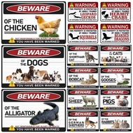 Vintage Beware of Animal Metal Sign, Warning Protected By Cat Iron Poster, Turkey, Dog Wall Decor, P
