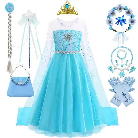 Frozen Elsa Dress For Girl Halloween Princess Elsa Cosplay Costume Kids Cartoon Role Play Disguise B
