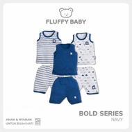 FLUFFY Bold Series 3/4 Pants Set Size 1-3 Years 1 Pair (SKD3XB-BRU-2 BLUE / KHAKI)