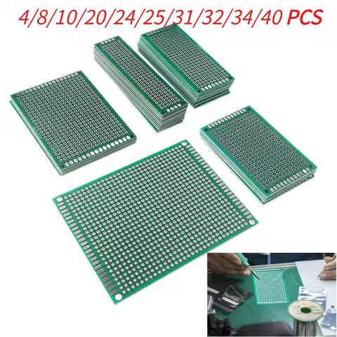 4-40pcs PCB Boards Prototype Set Green 2x8/3x7/4x6/5x7/7x9cm Double Sided Circuit Boards Universal P
