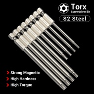 Security Tamperproof Screwdriver Bits Torx Head 50/75/100/150mm, 6 Point S2 Steel Magnetic Tamper Pr