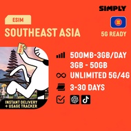 SIMPLY [eSIM] South East Asia | Malaysia + Indonesia + Thailand | 3-30 Days | Daily 500MB-3GB | Tota