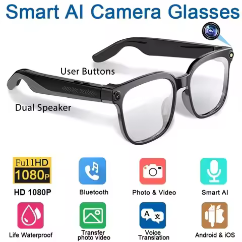 Smart Translation Glasses 4K AI Smart Bluetooth Glasses Chat GPT 800W pixel Shooting Waterproof Came
