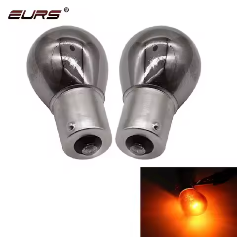 2Pcs BA15S 1156 581 bau15s PY21W Chrome Silver Amber Rear Indicator Bulbs Turn Signal Tail Brake Lig