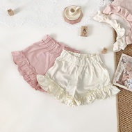 Two Color Girl Shorts Soft Cotton Solid Color Shorts Girl Cute Ruffle Foot Cuff Pants