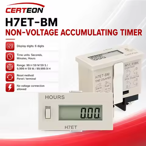 H7ET-BM 6 Digit LCD Hour Meter Time Totalizer Runtime Counter for Industrial Automation Punch Press 