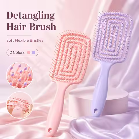 Detangling Hair Brush for Women Vented Flexible Paddle Brush Soft Bristles Scalp Massage Comb for We