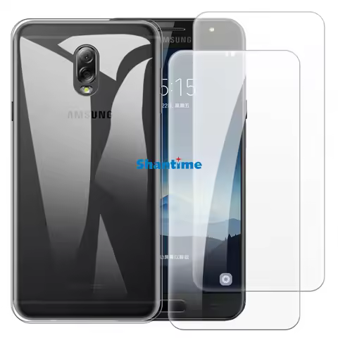 Soft Case + 2 Pack Tempered Glass Screen Protectors for Samsung Galaxy C8, Galaxy J7 Plus Full-Body 