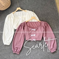Scarlett COQUETTE TOP // COQUETTE RIBBON TOP AESTHETIC KNIT PUFFY BALLOON SLEEVES BLOUSE
