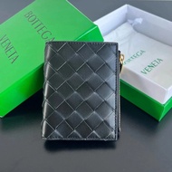 Bv Leather bv Braided Bi-Fold Zipper bv Wallet Card Slot Sheepskin Unisex Small Exquisite bv Wallet 