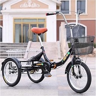 Home Office Safe Foldable Adult Tricycle Trike Cruise Bike Mini 16 Inch Wheel Single Speed 3 Wheeled Bicycle with Large Size Basket for Recreation Shopping Exercise City Bike