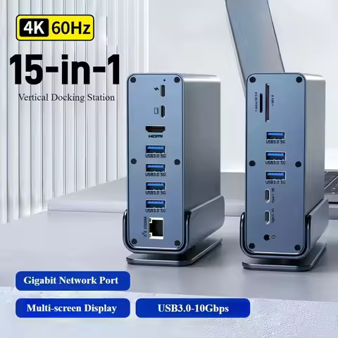 15 in 1 USB-C Docking Station 4K HD Vertical Hub with Triple Monitor RJ45 1000M USB3.0/2.0 PD 100W S