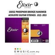 Elixir Strings 16052 Nanoweb Phosphor Bronze Light Acoustic Strings Gauge 12-53 (Elixir 16052)