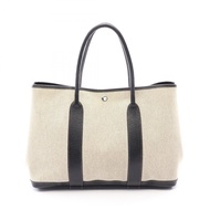 【二手】愛馬仕 (HERMES) Garden Party PM 光學 H 手提包 米白色/黑色帆布/皮革 Garden Party PM 光學 H 米白色/黑色