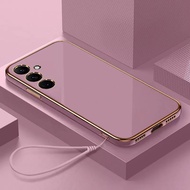 Softcase Plating Samsung M14 5G Casing Luxury Silicone Lanyard