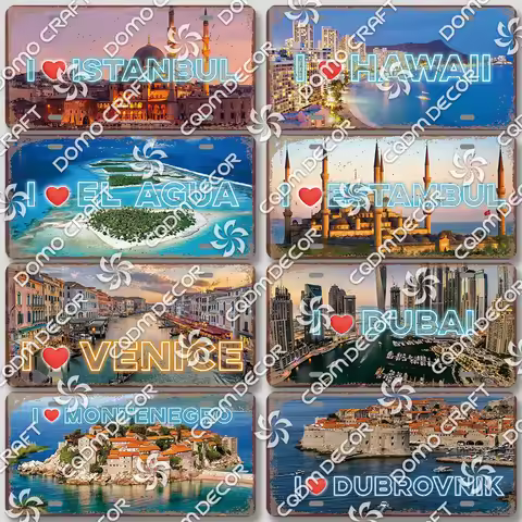 Famous City Landscape Poster License Plate Retro Hawaii Venice Istanbul Cyprus Norway Metal Tin Sign