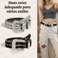 Gothic Rhinestone Pu Leather Western belt for woman elegant Men Y2k Jeans Accessories