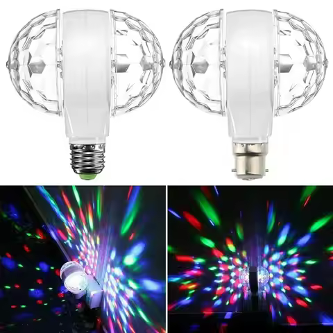 Magic B22 E27 6W LED Double-headed Crystal Ball Rotating Bulb Disco Lamp Stage Light Bulb