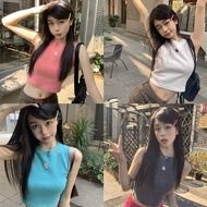 Pudding ~ "3CX101" Round Neck Knitted Tank Top Good Stretch Simple
