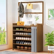 New Shoe Cabinet Coat Rack Integrated Storage Rack Storage Cabinet Shoe Rack Household Bamboo Solid Wood Dustproof Multi