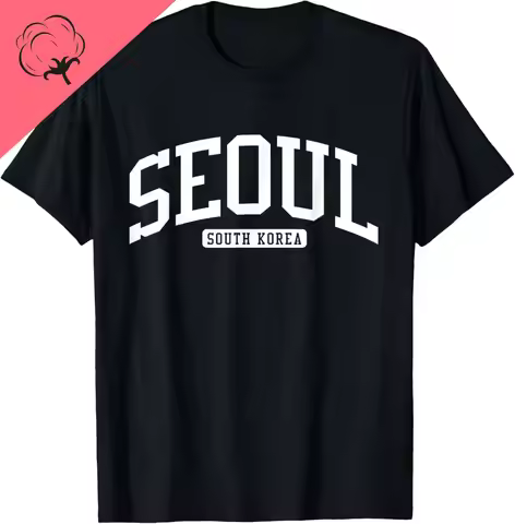 Seoul South Korea College University Style T-Shirt Cotton Unisex Summer Streetwear Tops Print on Dem