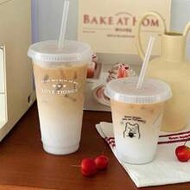 1pc 700ml/470ml PP Coffee Cup, Portable Cartoon Straw Cup, Ice Caffè Americano Cup, Couple Water Bot