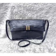 Genuine Leather Bag 1 Black Crossbody MAARI ASKEW Brand (Code Flower 533)