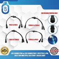 LED CONNECTOR to LED CONNECTOR Y SPLITTER 3-PIN, BEST FOR MULTIPLE LED STRIP/ SOLAR LIGHT