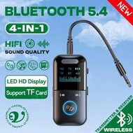 4 In 1 ตัวรับสัญญาณและส่งสัญญาณเสียง Bluetooth 5.4 3.5MM AUX TF Card สเตอริโอเพลง จอแสดงผล LED อะแดป