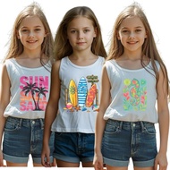 12/6/3PCS SUMMER MANIPIS WHITE SANDO W/ BEACH VIBES DESIGN FOR INFANT BABY KIDS GIRL 9MOS-8 YRS OLD