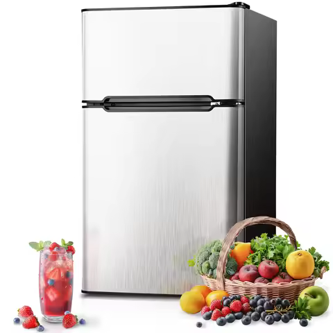 Vibekio Mini Fridge with Freezer 3.2 Cu.Ft Mini Refrigerator Dorm Fridge with 2 Door For Bedroom Apa