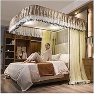Ruffle edge bed canopy mosquito net, Romantic Bedroom Decoration Bed Curtain For Single double King, With metal bracket (Color : Yellow, Size : 150X200CM)