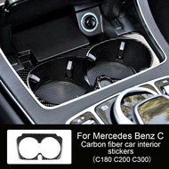 For Mercedes Benz W205 C Class C180 C200 C300 GLC Carbon Fiber Cup Holder Frame Trim Stickers Car Ac