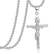 Besteel Sterling Silver Crucifix Necklace for Men Women - Men's Silver Crucifix Pendant Necklace wit