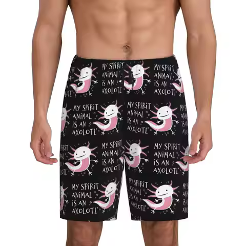 Custom Cute Amphibian My Spirit Animal Is An Axolotl Short Pajama Pants Men Sleepwear Sleep Lounge B