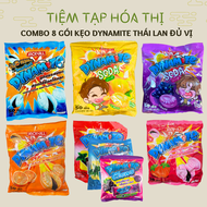 Combo 8 Gói Kẹo Dynamite Thái Lan Nhân Bạc Hà Socola Soda Chanh Dâu Trái Cây Candy Ăn Vặt Food Viên 
